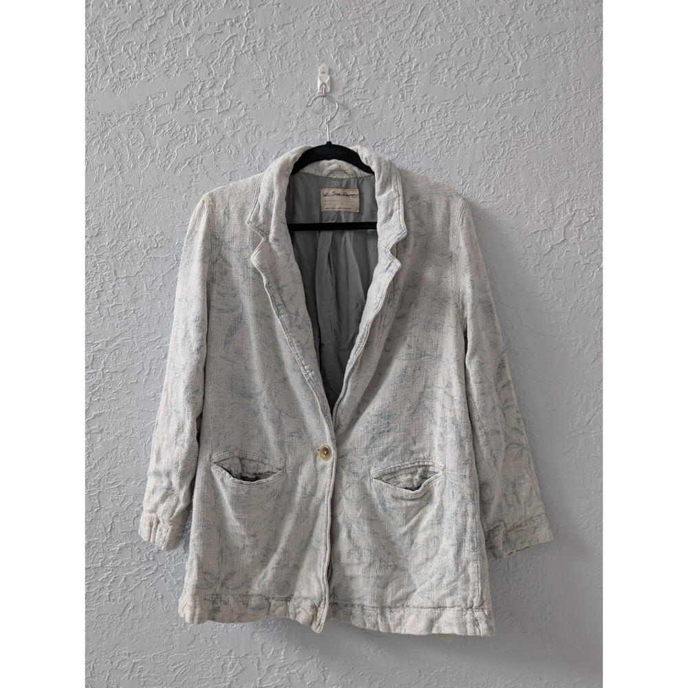 We The Free Printed Beckett Blazer Womens S Linen Blend Cream Blue Floral Jacket